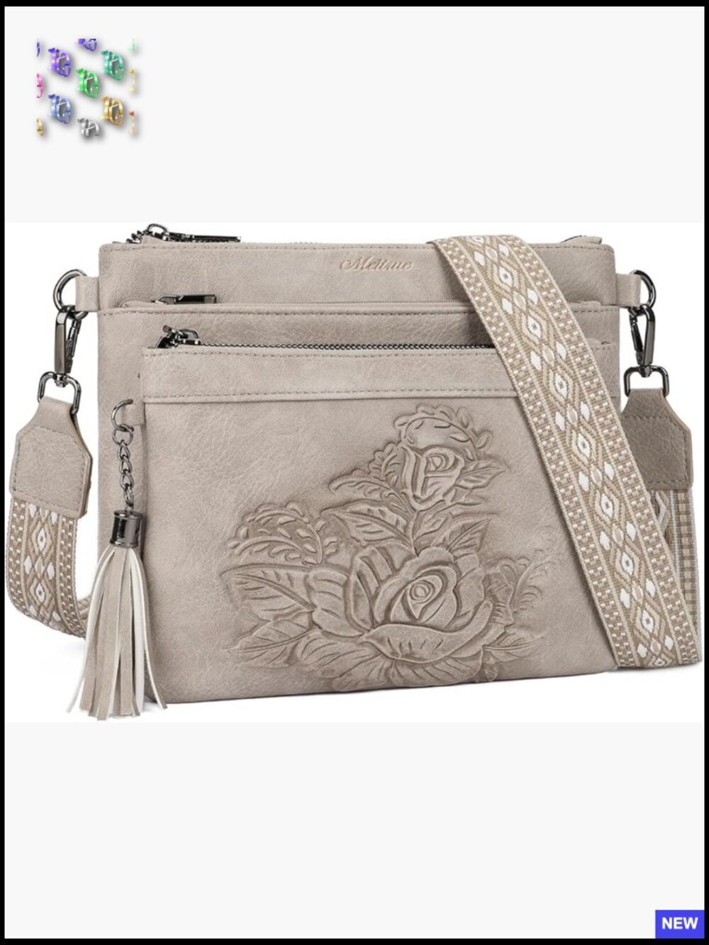 Vegan Leather Crossbody Bag Embossed Purse Multi Pocket Adjustable Strap